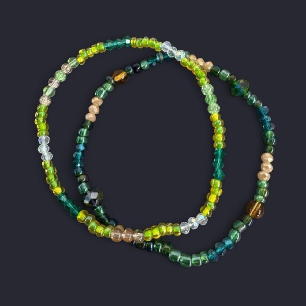Blue Green Bead Anklet Set